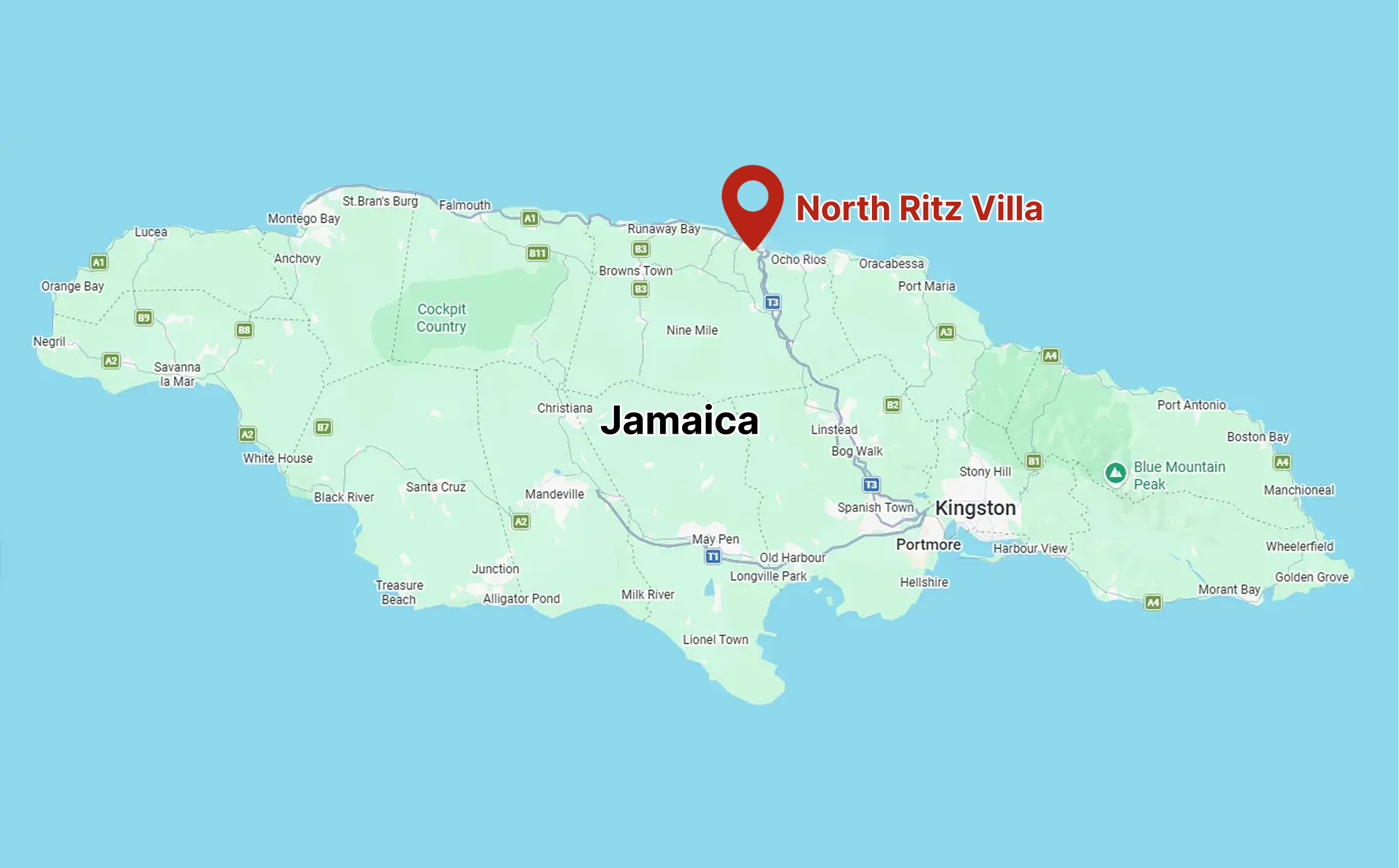Jamaica Travel Map for Tourists and Adventurists